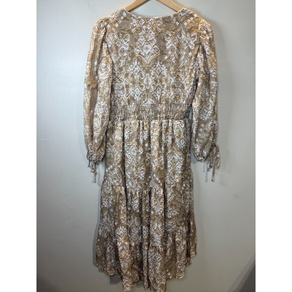 Cupio Orla V Neck Smocked Dress Women's Size Small Tan Casual Style NWT - Picture 8 of 12